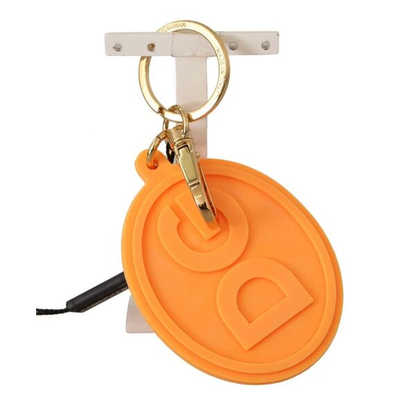 Dolce & Gabbana Orange Rubber DG Logo Gold Brass Metal Men's Keychain